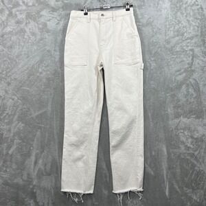 Abercrombie Fitch 90s Straight Ultra High Rise Jeans Cream Size 28 Cargo Raw Hem